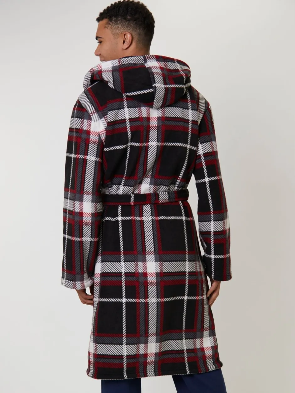 Kamerjassen En Badjassen*Loungeable - Ruit bonded fleece gevoerde kamerjas met capuchon Rood