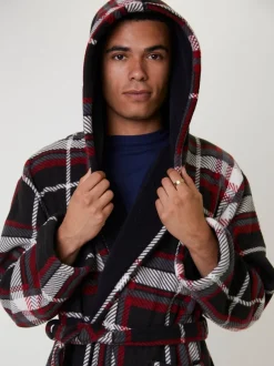 Kamerjassen En Badjassen*Loungeable - Ruit bonded fleece gevoerde kamerjas met capuchon Rood