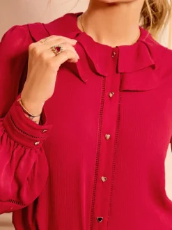 Gelegenheidskleding|Blouses En Overhemden*Love & Roses - blouse met lange mouwen en frillkraag Rood