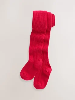 Sokken En Panty's|Sokken En Panty's*Next Rood - Maillot met hoog katoengehalte en kabelpatroon
