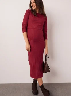 Moederschap|Next - Maternity Long Sleeve Nursing Shelf Dress Rood