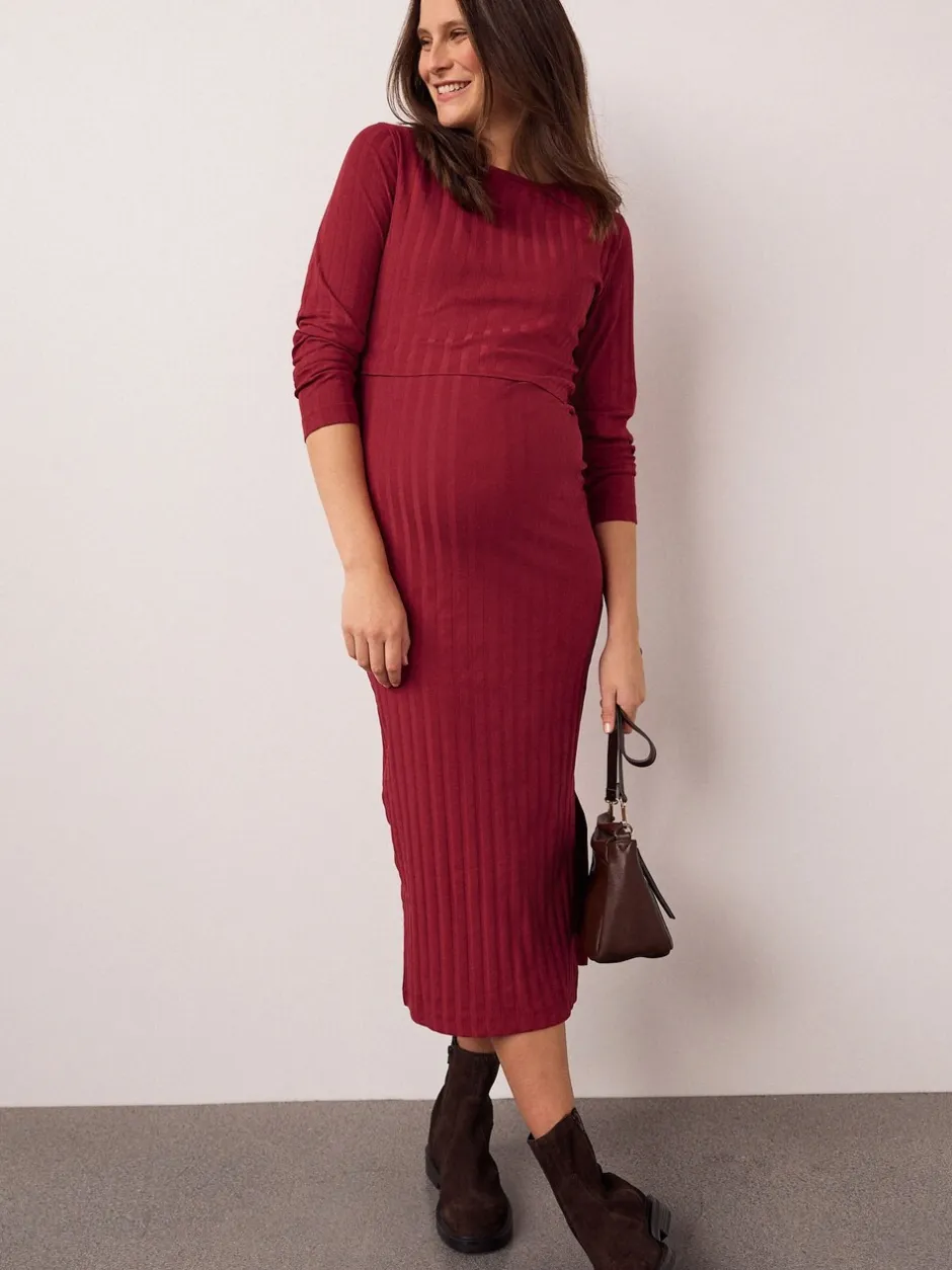 Moederschap|Next - Maternity Long Sleeve Nursing Shelf Dress Rood
