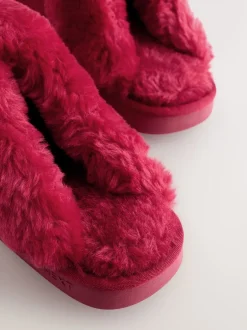 Pantoffels|Next Rood - Met imitatiebont gevoerde suède pantoffelmuiltjes