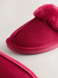 Pantoffels|Next Rood - Met imitatiebont gevoerde suède pantoffelmuiltjes