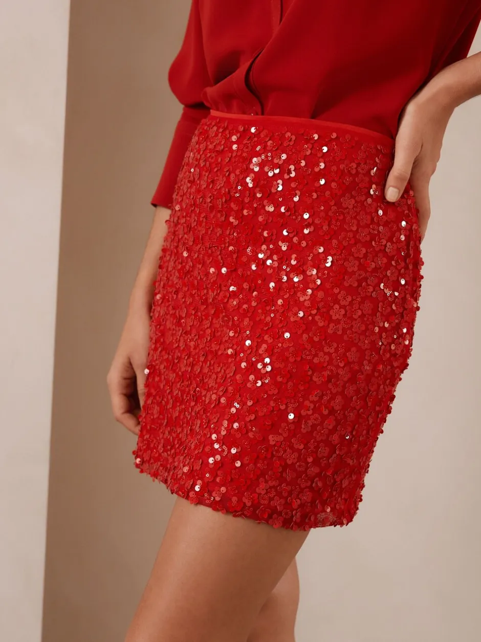 Rokken|Next Rood - Mini-rok met lovertjes
