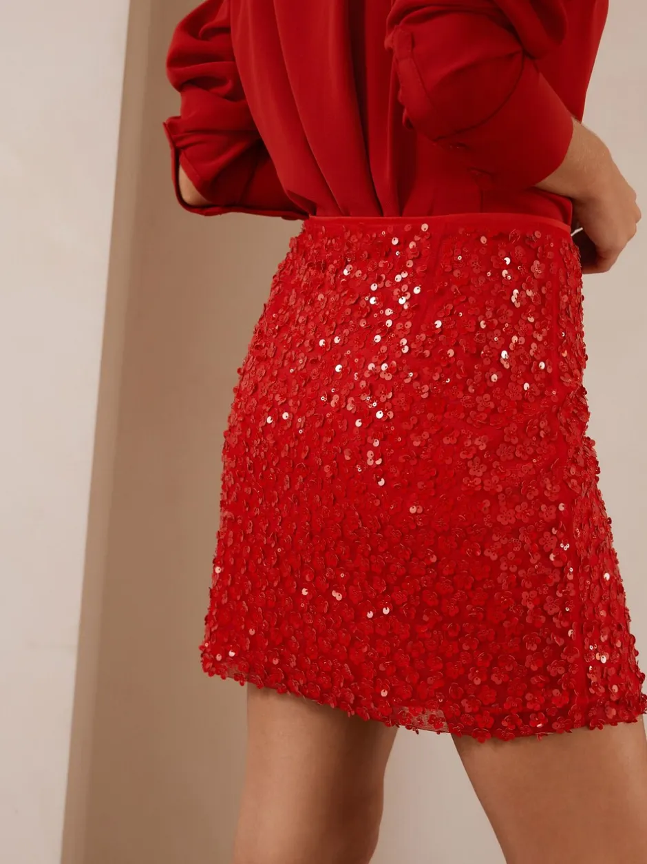 Rokken|Next Rood - Mini-rok met lovertjes