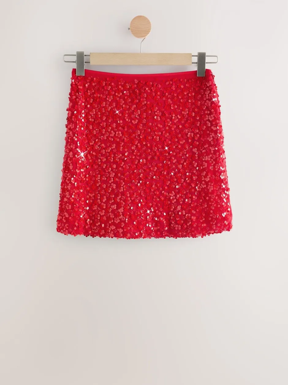 Rokken|Next Rood - Mini-rok met lovertjes