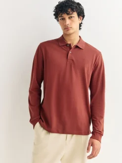 Poloshirts*Next Rood - Normale Pasvorm - Piqué polo met lange mouwen