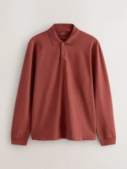 Poloshirts*Next Rood - Normale Pasvorm - Piqué polo met lange mouwen