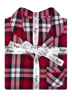 Pyjama's|Loungewear*Pour Moi - geschenkset van behaaglijke geborsteld katoenen pyjama met ruit Rood
