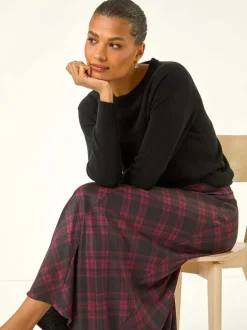 Rokken|Roman Rood - Panelled Check Midi Skirt