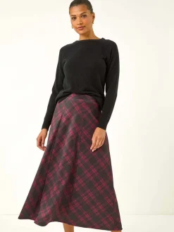 Rokken|Roman Rood - Panelled Check Midi Skirt