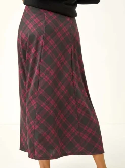 Rokken|Roman Rood - Panelled Check Midi Skirt