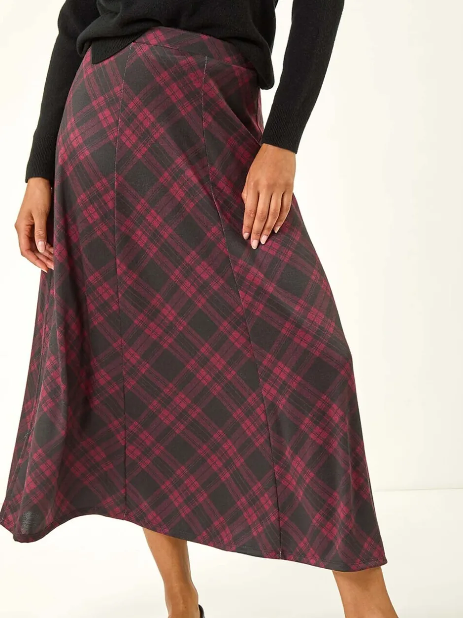 Rokken|Roman Rood - Panelled Check Midi Skirt