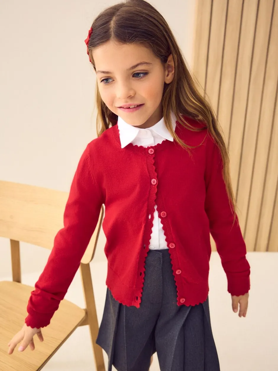 Schoolkleding|Gebreide Kleding|Next - Schoolvest met geschulpte rand van katoen (3-16 jr) Rood