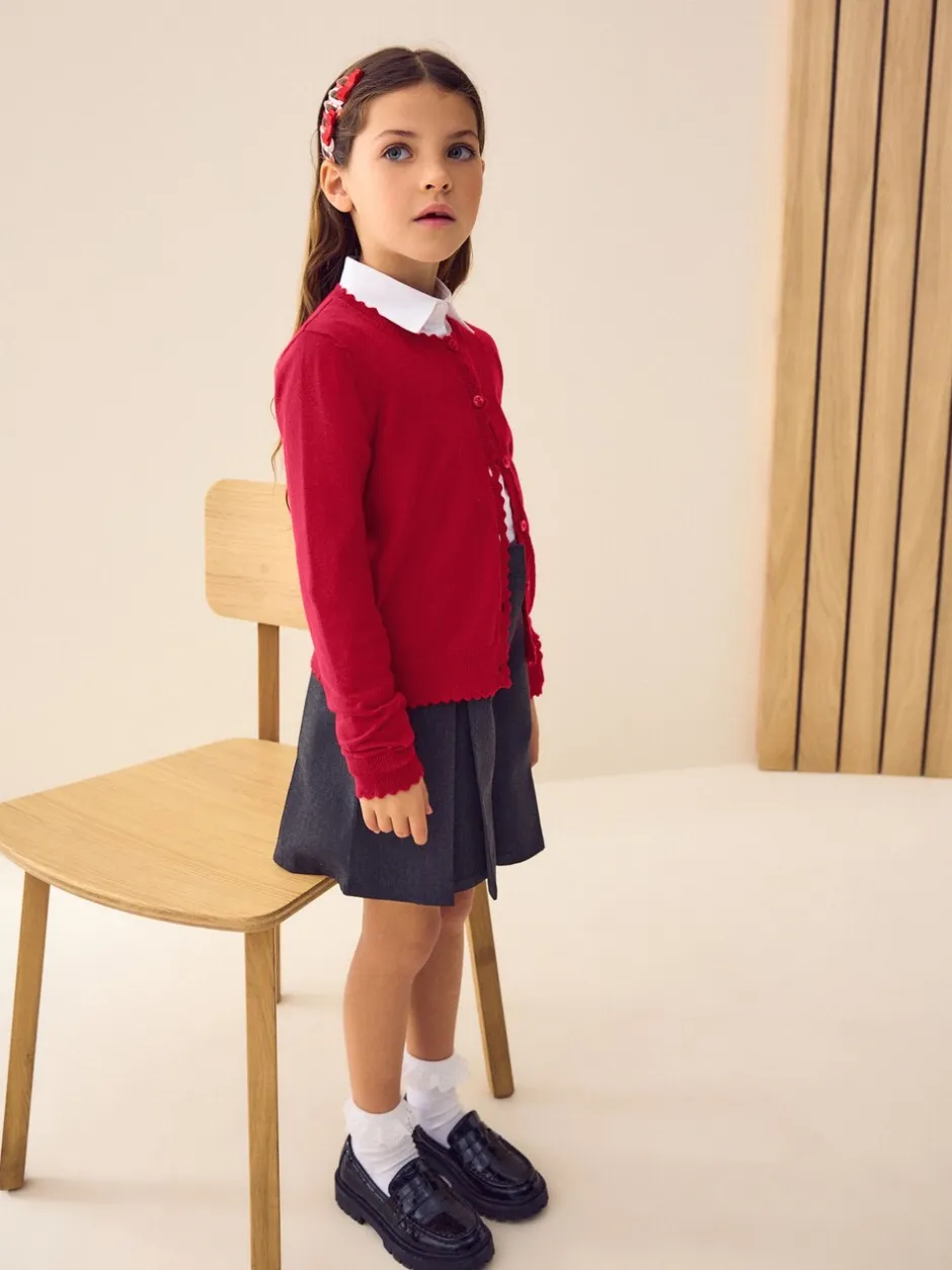 Schoolkleding|Gebreide Kleding|Next - Schoolvest met geschulpte rand van katoen (3-16 jr) Rood