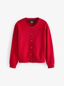 Schoolkleding|Gebreide Kleding|Next - Schoolvest met geschulpte rand van katoen (3-16 jr) Rood