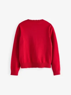 Schoolkleding|Gebreide Kleding|Next - Schoolvest met geschulpte rand van katoen (3-16 jr) Rood