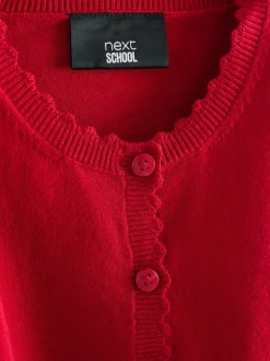Schoolkleding|Gebreide Kleding|Next - Schoolvest met geschulpte rand van katoen (3-16 jr) Rood