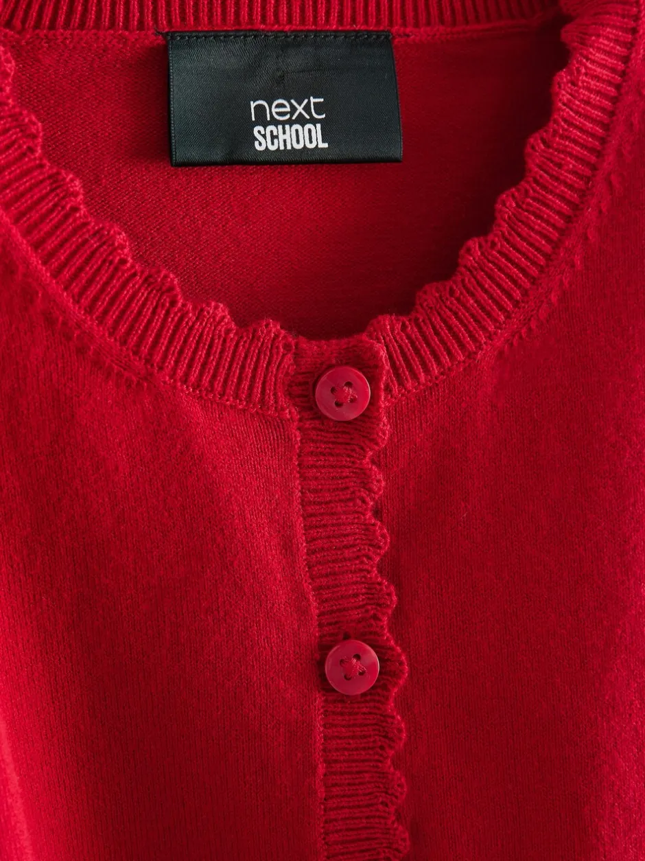 Schoolkleding|Gebreide Kleding|Next - Schoolvest met geschulpte rand van katoen (3-16 jr) Rood