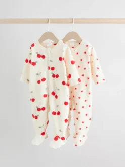 Babypakjes En Babypyjama's|Next - Set van 2 microfleece babypyjama's met tweewegrits Rood