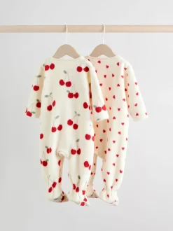 Babypakjes En Babypyjama's|Next - Set van 2 microfleece babypyjama's met tweewegrits Rood