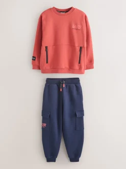 Joggingbroeken|Sweaters En Hoody´S|Baker by Ted Baker - set van sweatshirt en cargojoggingbroek Rood