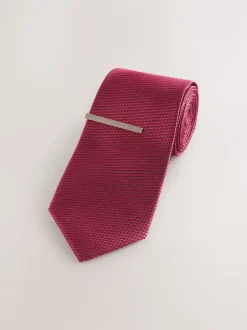 Stropdassen En Pochets|Next Rood - Stropdas met textuur en dasspeld