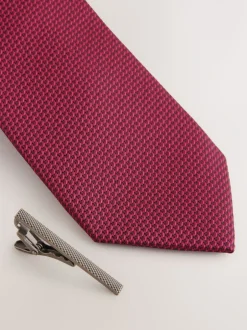 Stropdassen En Pochets|Next Rood - Stropdas met textuur en dasspeld