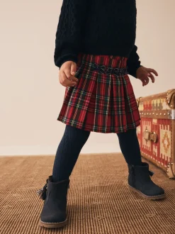 Shorts En Rokken|Next Rood - Tartan Bow Skirt with Navy Tights (3mths-7yrs)