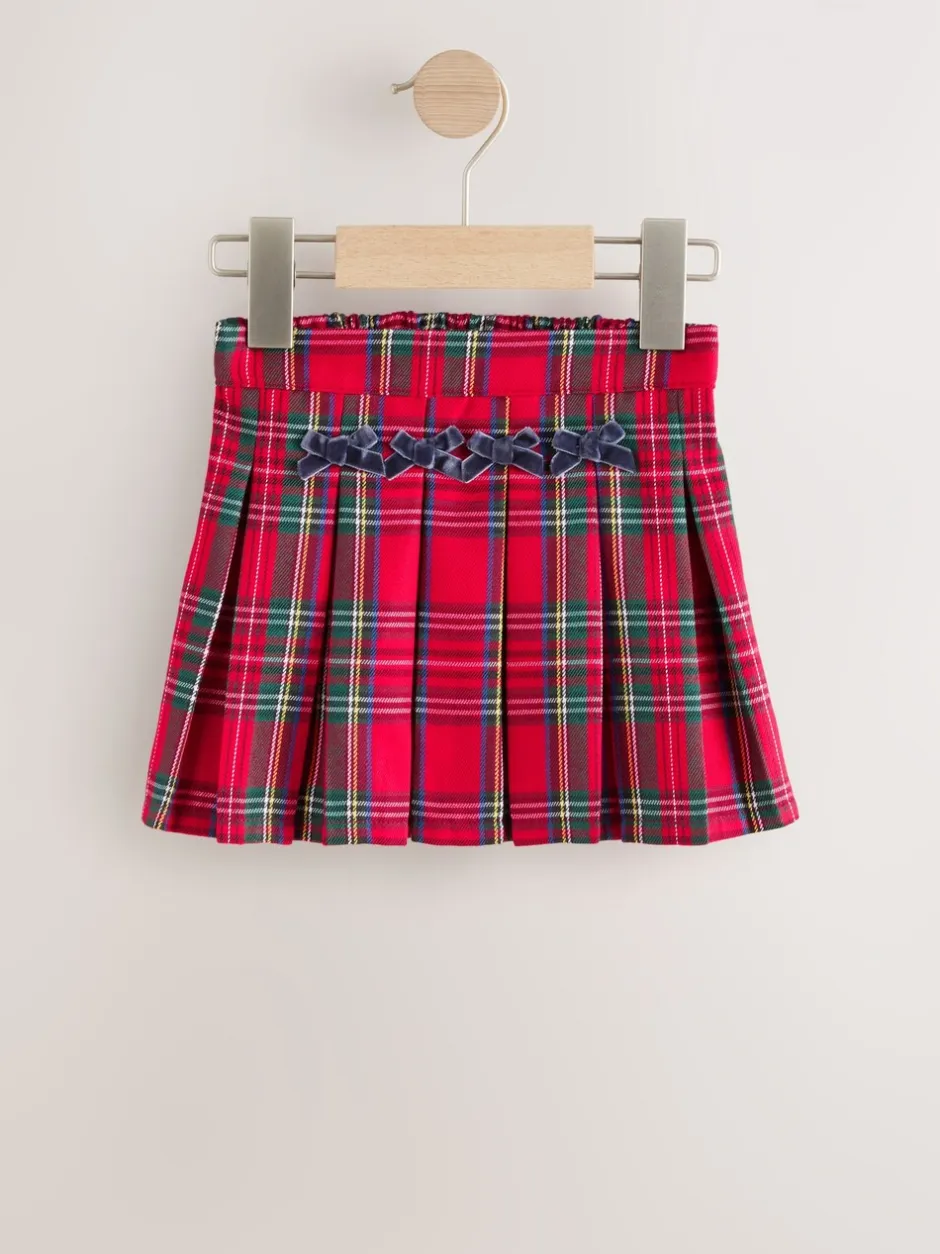 Shorts En Rokken|Next Rood - Tartan Bow Skirt with Navy Tights (3mths-7yrs)