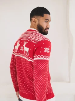 Gebreide Kleding*The Little Tailor - kersttrui met rendierfairislepatroon Rood