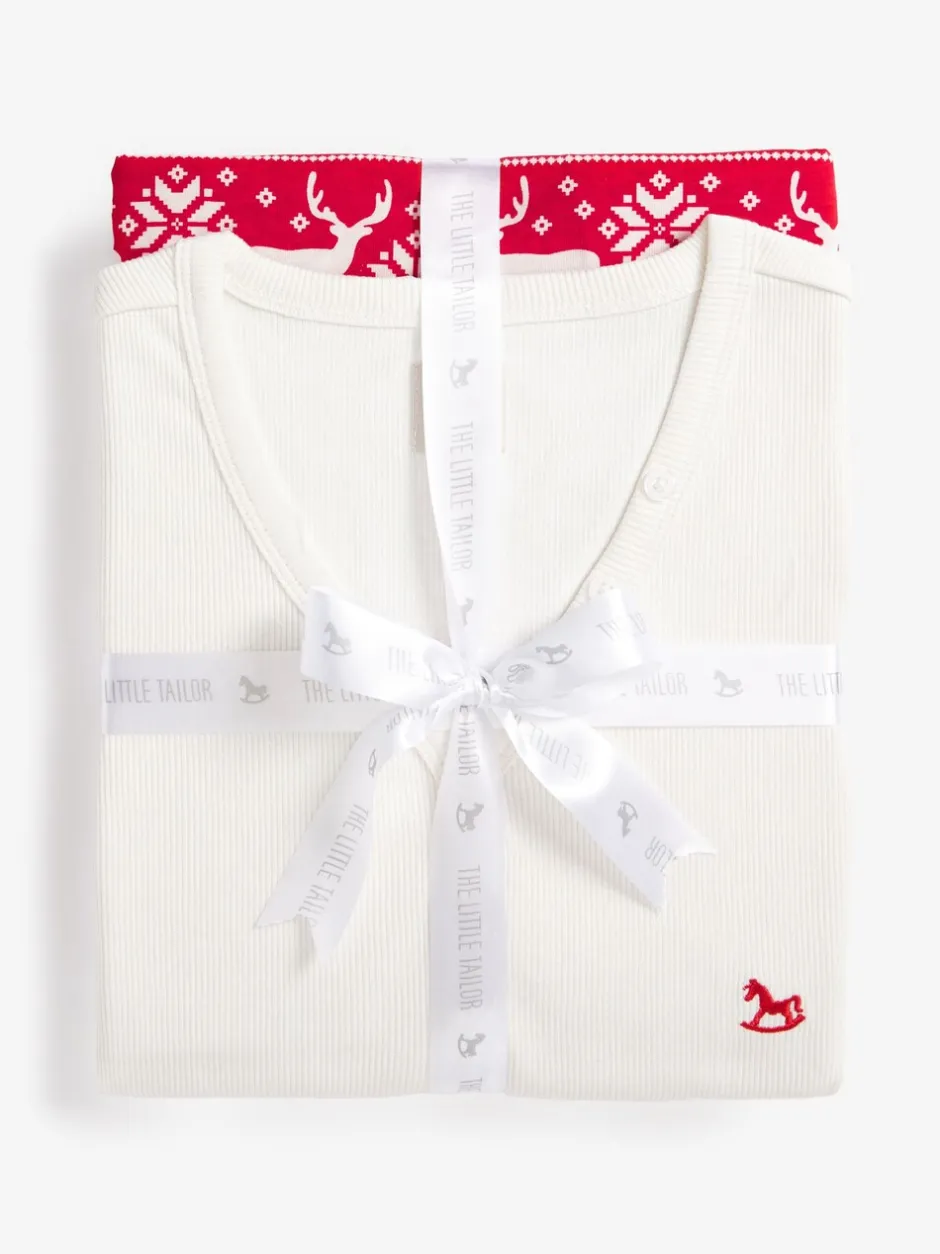 Pyjama's|The Little Tailor - kerstpyjama voor heren met rendier en fairisle-patroon Rood