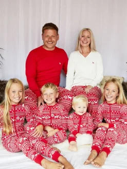 Pyjama's|The Little Tailor - kerstpyjama voor heren met rendier en fairisle-patroon Rood