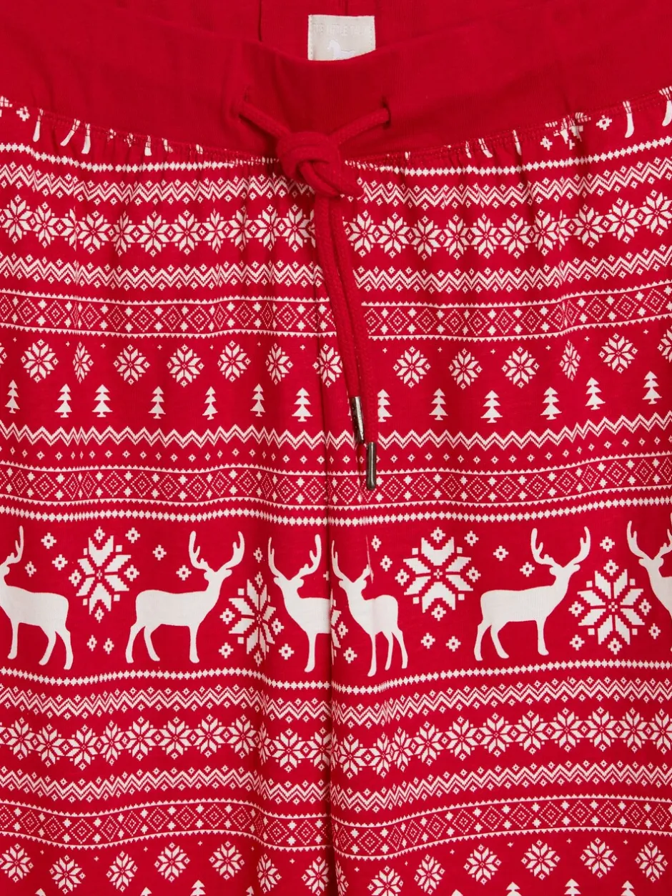 Pyjama's|The Little Tailor - kerstpyjama voor heren met rendier en fairisle-patroon Rood