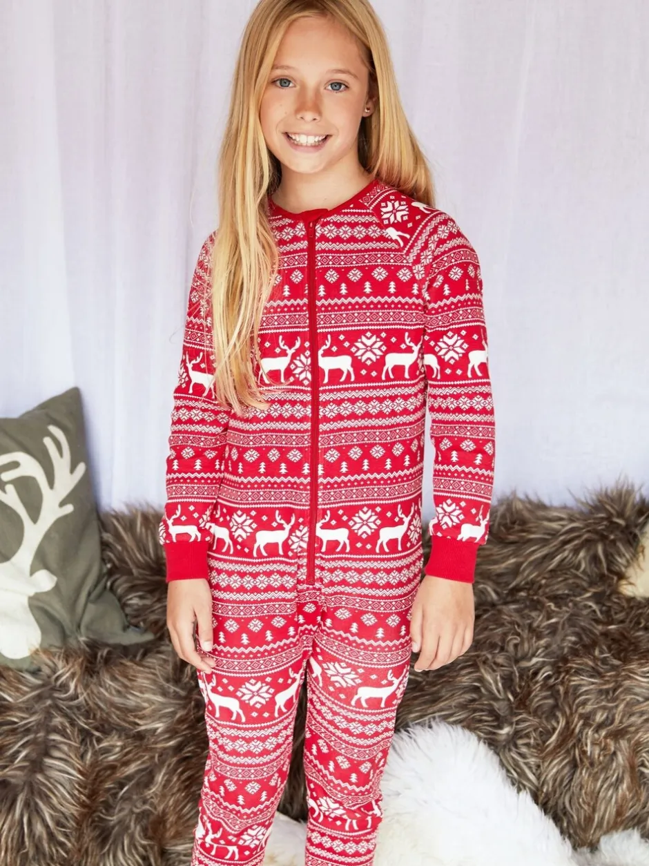 Nachtkleding En Pyjama's|Pyjama's|The Little Tailor - Kids Rendier kerstmis fair isle-patroon 100% katoen alles-in-één Rood
