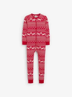 Nachtkleding En Pyjama's|Pyjama's|The Little Tailor - Kids Rendier kerstmis fair isle-patroon 100% katoen alles-in-één Rood
