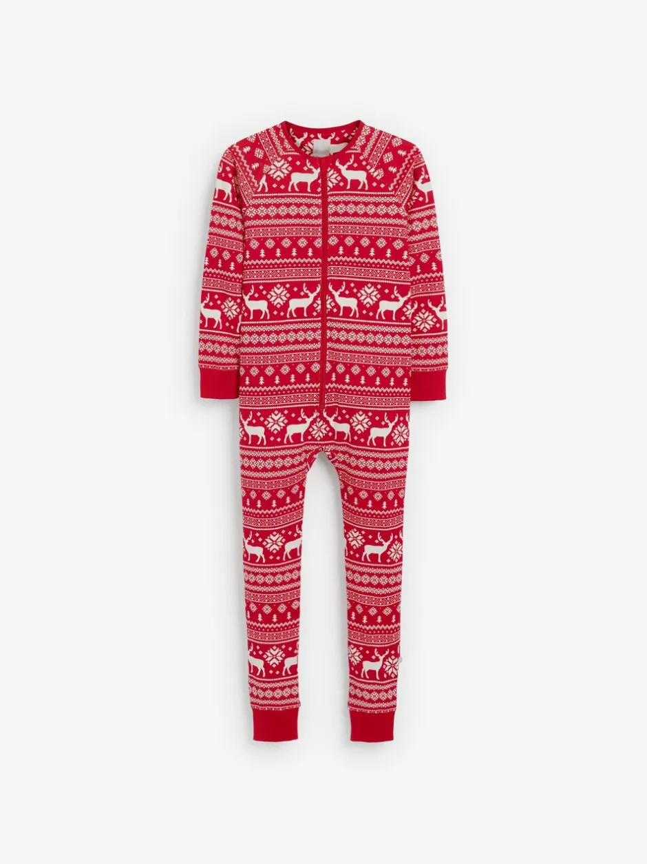 Nachtkleding En Pyjama's|Pyjama's|The Little Tailor - Kids Rendier kerstmis fair isle-patroon 100% katoen alles-in-één Rood