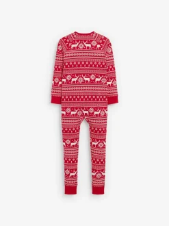 Nachtkleding En Pyjama's|Pyjama's|The Little Tailor - Kids Rendier kerstmis fair isle-patroon 100% katoen alles-in-één Rood