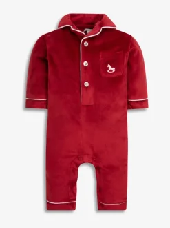 Rompertjes En Tuinbroeken*The Little Tailor - luxe kerst onesie-romper van zacht velours voor baby's Rood