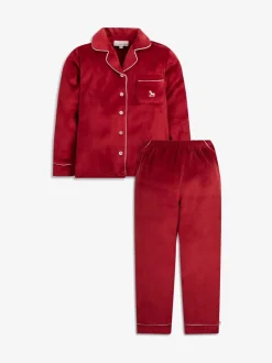 Nachtkleding En Pyjama's|Pyjama's|The Little Tailor - Luxe kerstpyjama voor kinderen van zacht aanvoelend velours Rood