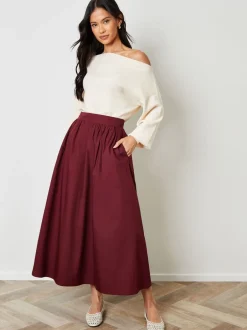 Rokken|Threadbare Rood - Midi rok met zakken