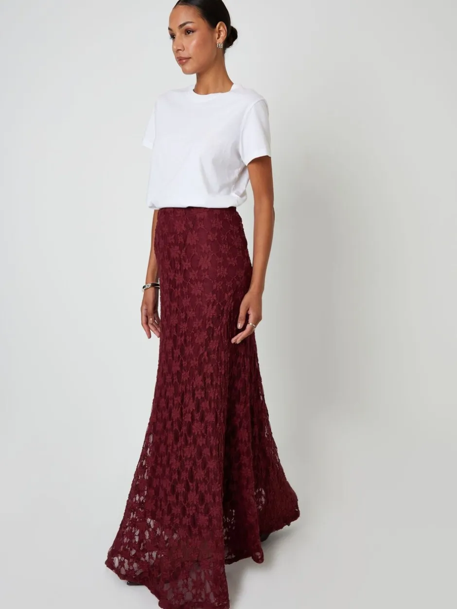 Rokken*Threadbare - Pull On Lace Maxi Skirt Rood