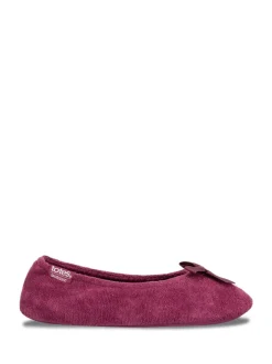 Pantoffels|Totes - Isotoner pantoffelballerina's van fijne badstof met strik Rood