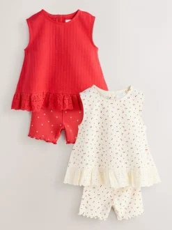 Tops|Sets En Combisets*Next - Set van 2 hemdjes en shorts (3mnd -7jr) Rood / Wit