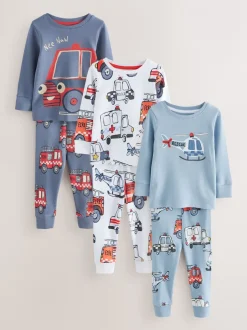Multipacks|Pyjama's|Next Rood/ blauw met hulpverleningsvoertuig - Mini Knusse Pyjama's 3 Set (9mnd-10jr)