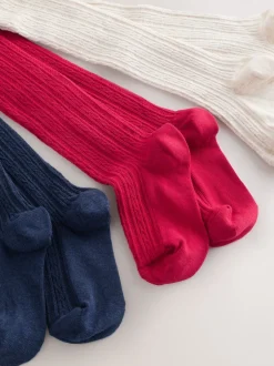 Sokken En Panty's|Sokken En Panty's|Next - Verpakking van 3 kabelmaillots met hoog katoengehalte Rood, Crème en marineblauw