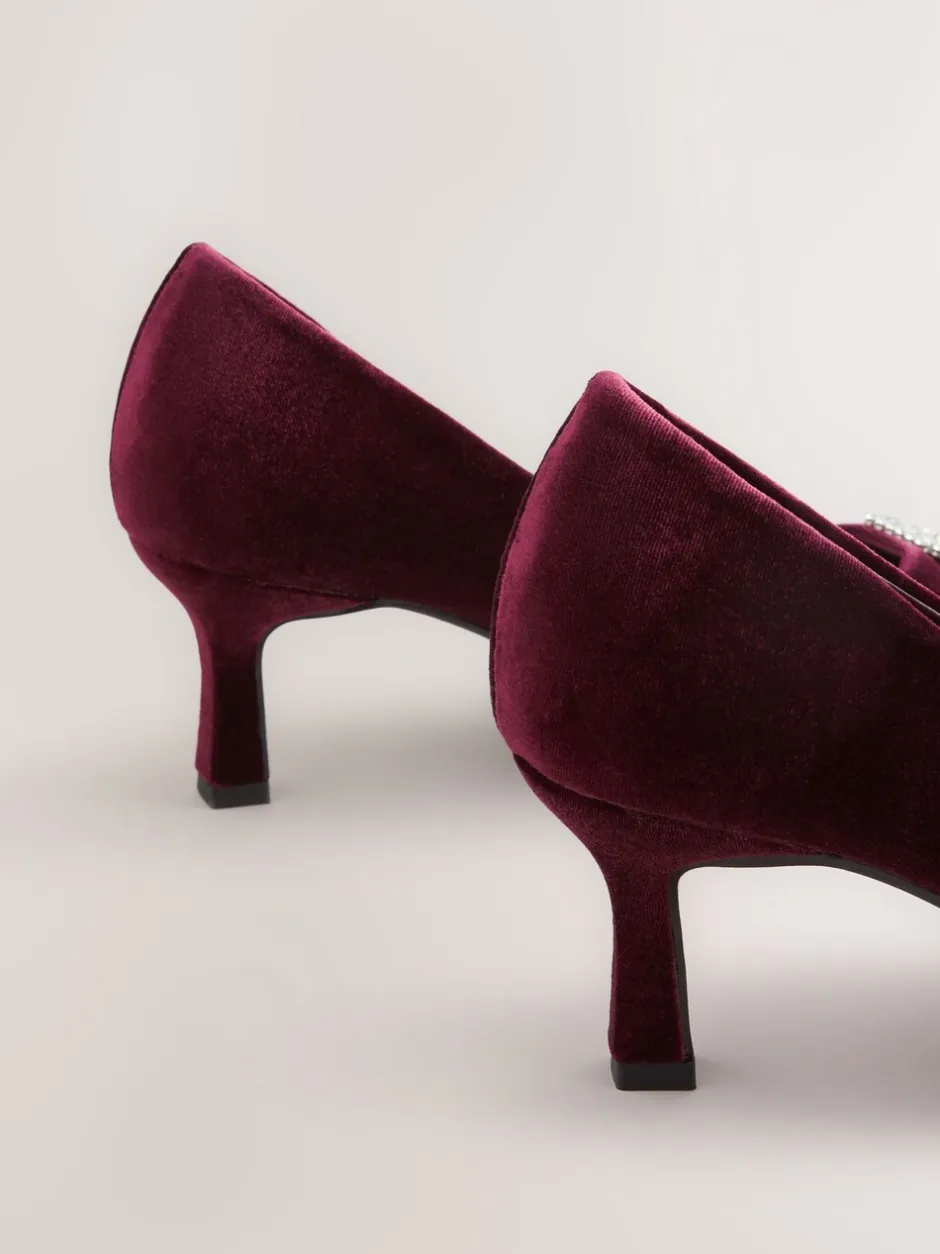 Schoenen Met Hakken|Next Rood fluweel - Forever Comfort - Spitse hakken met siersteentjes