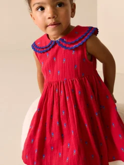 Jurken|Jurken*Next Rood gebloemd - Ric Rac Collar Dress (3mths-8yrs)