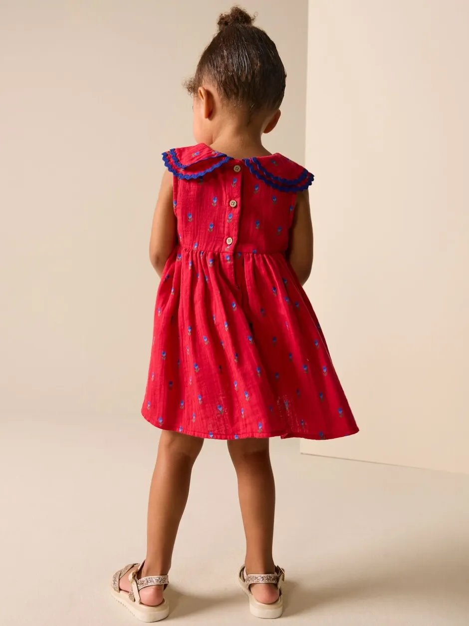 Jurken|Jurken*Next Rood gebloemd - Ric Rac Collar Dress (3mths-8yrs)